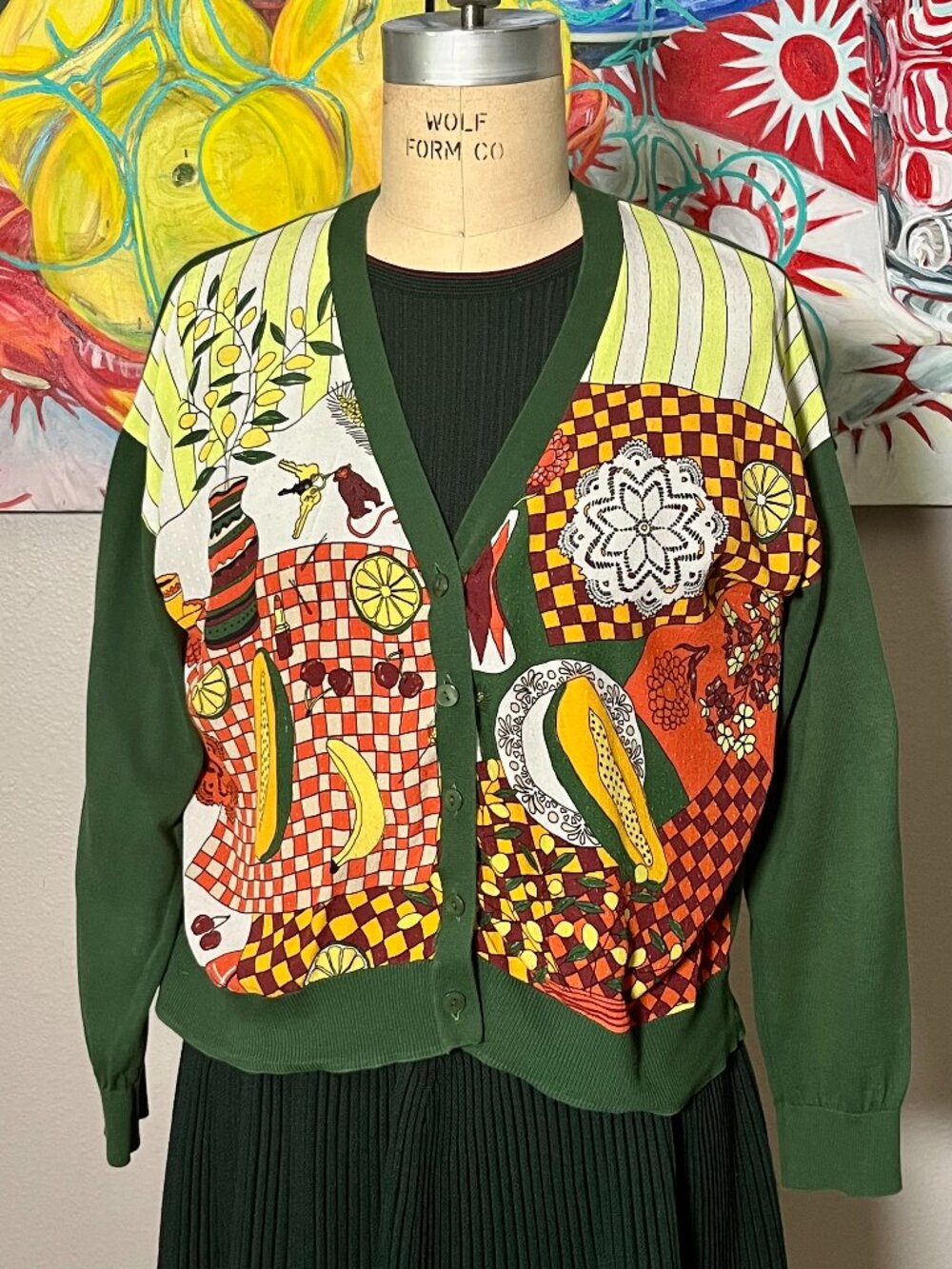 Nice Things Paloma S Green Still Life Print Cardigan Size L